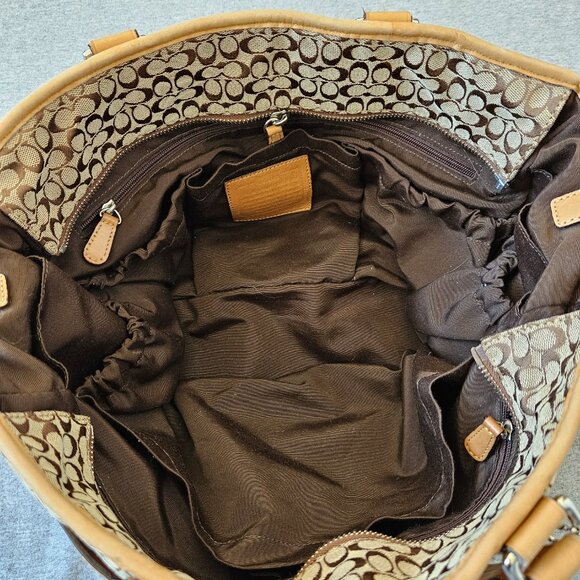 COACH Signature & Leather Messenger Bag 2-Way Travel Business Computer Authentic - Picture 7 of 9